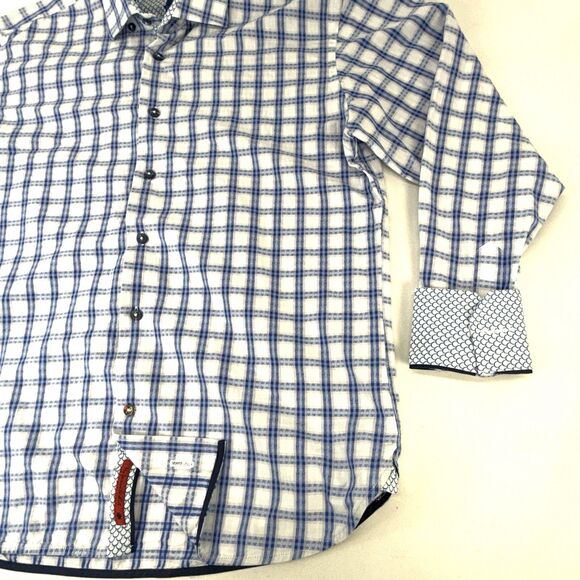 Visconti Black Shirt Mens L Large Blue Geometric Long Sleeve Button Up Flip Cuff - Picture 2 of 9